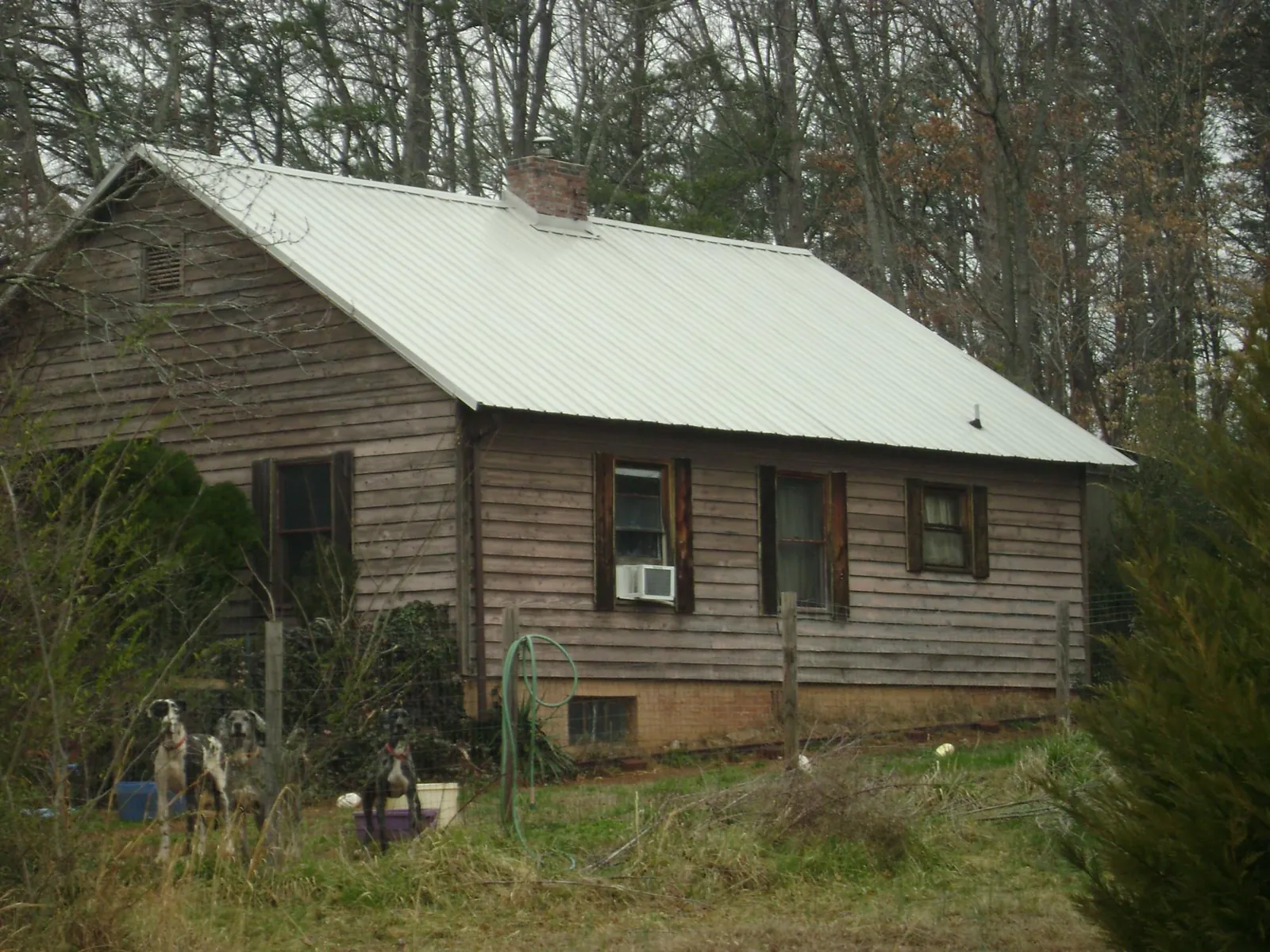 White metal roof on an old wood sided farmhouse, from a Metal Roof Installation job in Four Lakes
